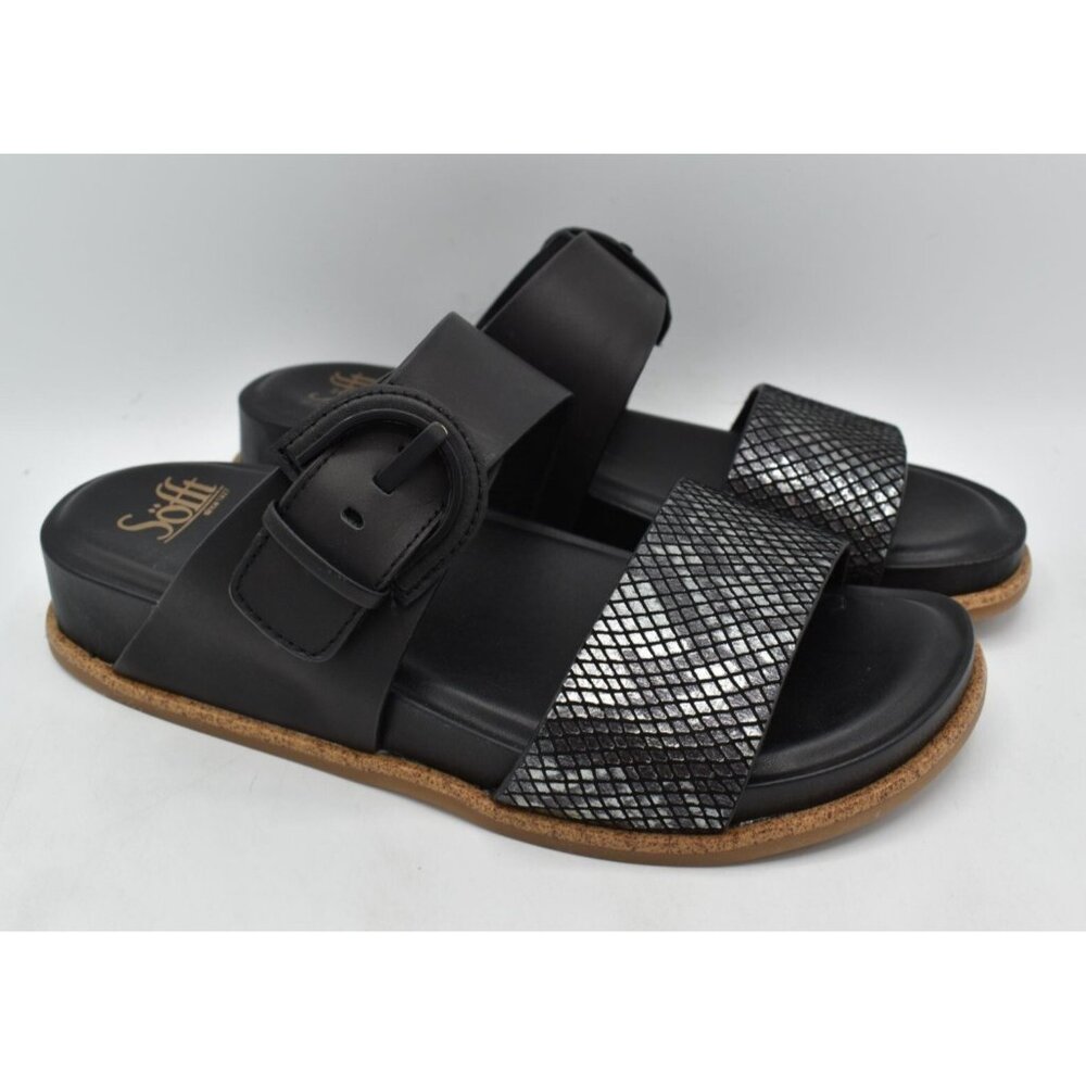 Sofft Amalfi Sandals Women 10 Black Leather 2 Band New Open Toe Slide Shoes